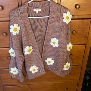 Baevely loose knit cardigan with daisy embroidery. Size M.